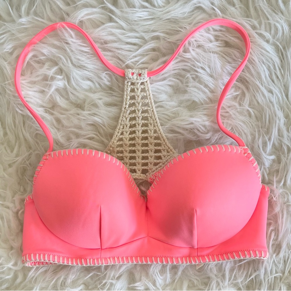 Victoria’s Secret Getaway Halter Top with Crochet Racer Back in Coral